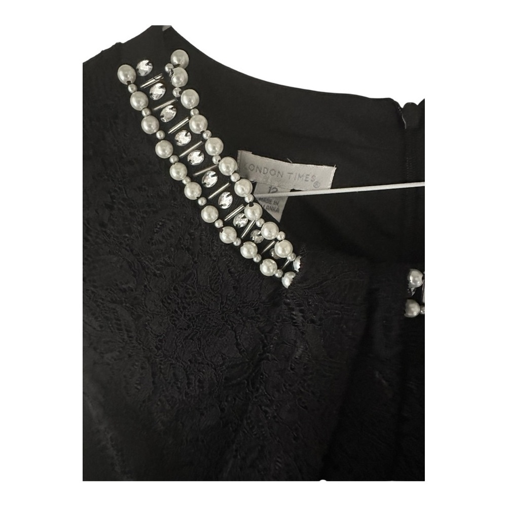 London Times Embellished Neck Lace Sheath Dress Elegant Black Sleeveless Size 12 - Picture 6 of 8